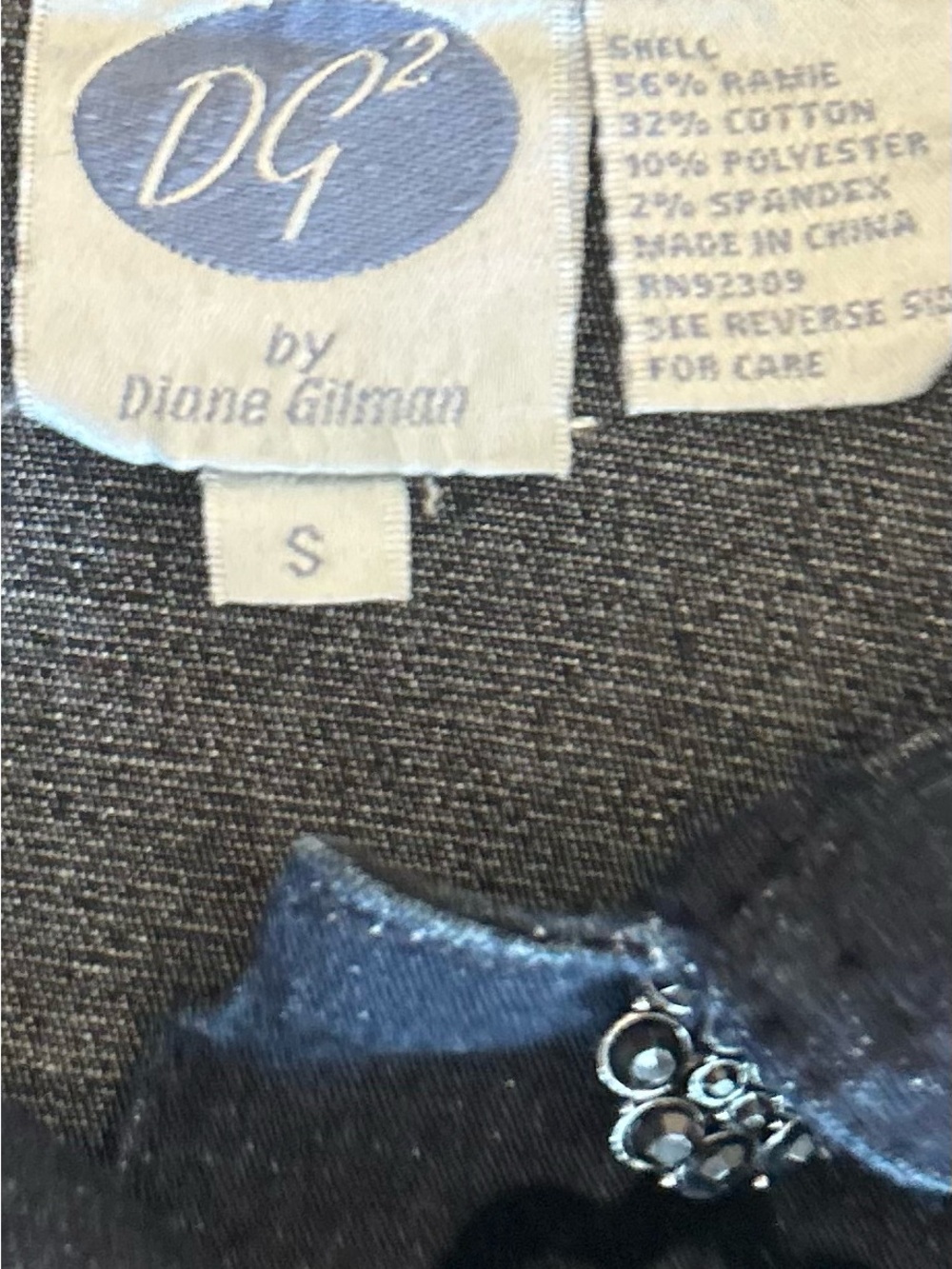 DG2 by Diane Gilman Dark Blue Denim Jacket with Black Velvet Burnout - Picture 6 of 9